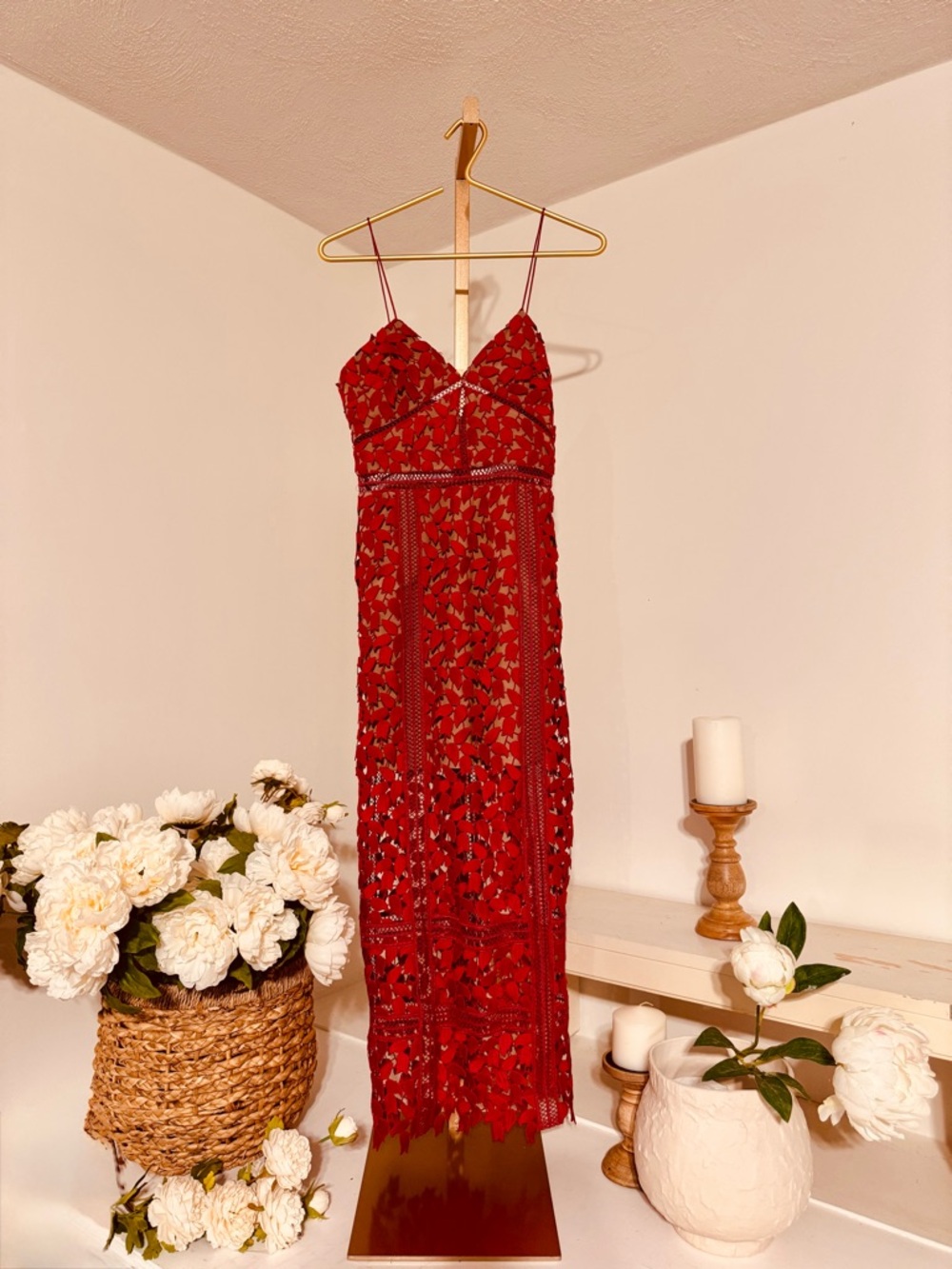 Self-Portrait Red Lace Slip Dress